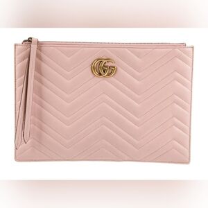Gucci Marmont Pink Leather Large Pouch Clutch